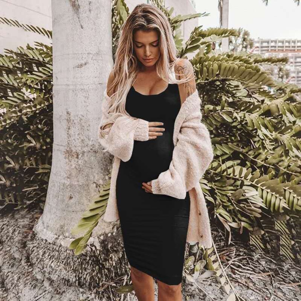 NEW Black Maternity Solid Scoop Neck Tank Dress